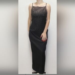 Vintage 1990's CDC Black Beaded Formal Dress Size 6, Style#SDC801